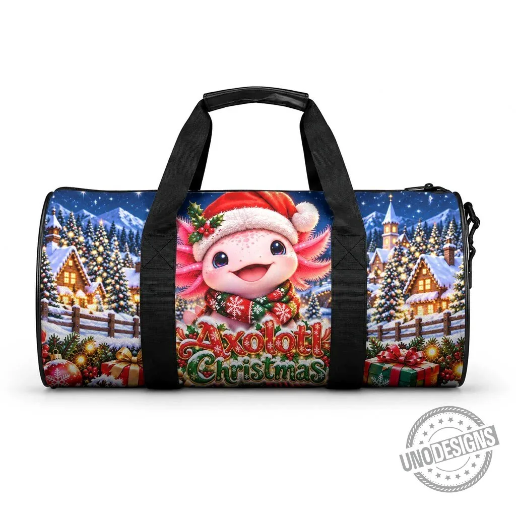 Adorable Axolotl Holiday Duffle Bag for Christmas Winter Wonderland