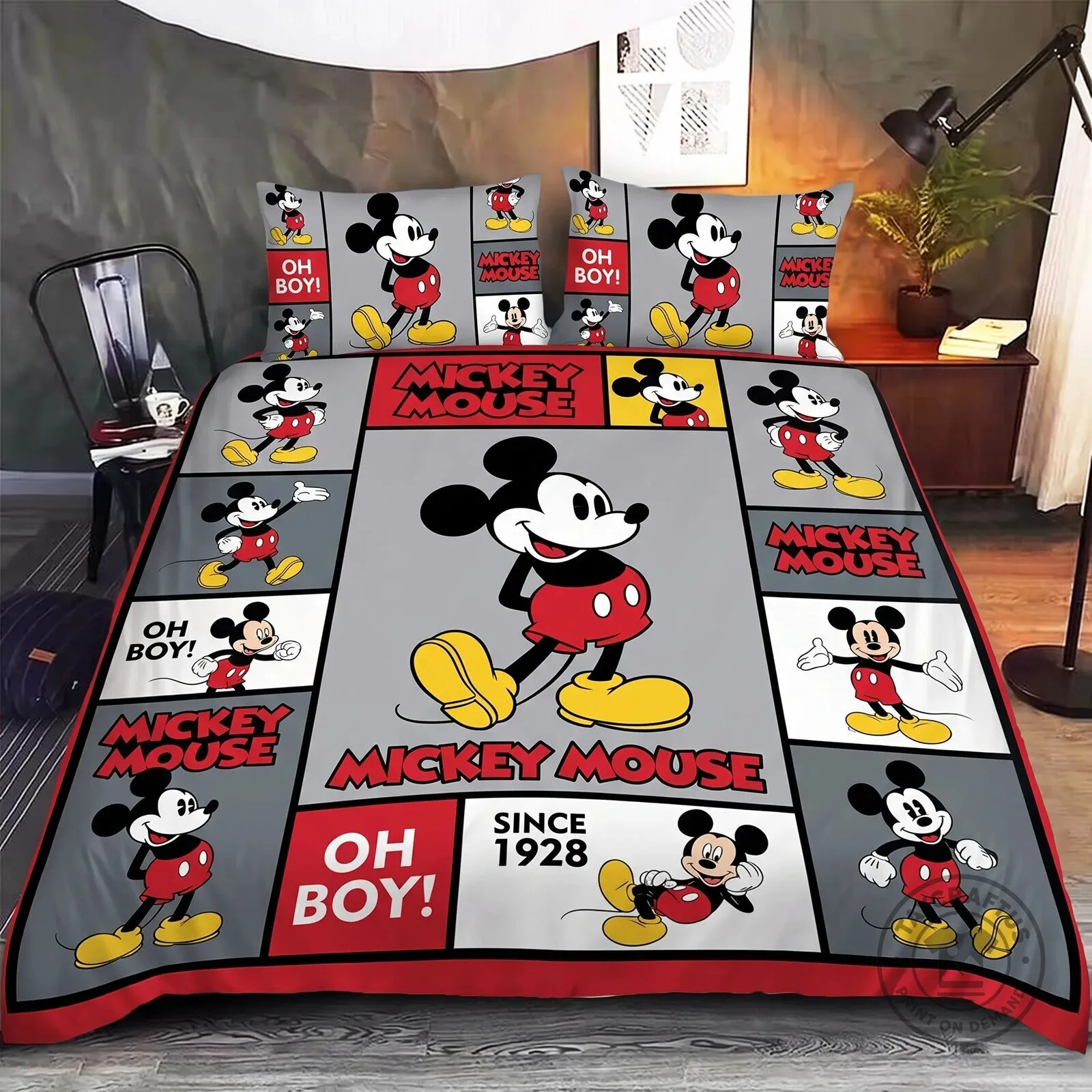 Classic Mickey Mouse Oh Boy! Vintage Cartoon Character Bedding Set
