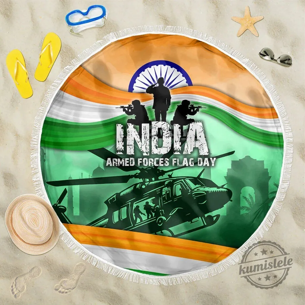 India Armed Forces Flag Day Patriotic Indian Military Round Beach Blanket