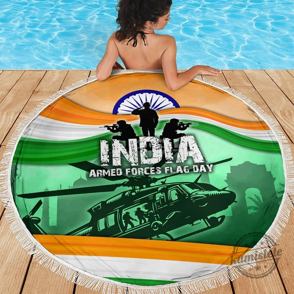 India Armed Forces Flag Day Patriotic Indian Military Round Beach Blanket 7 India Armed Forces Flag Day Patriotic Indian Military Round Beach Blanket