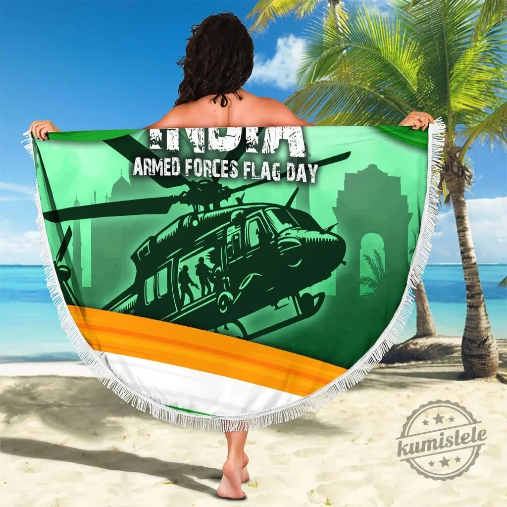 India Armed Forces Flag Day Patriotic Indian Military Round Beach Blanket 8 India Armed Forces Flag Day Patriotic Indian Military Round Beach Blanket
