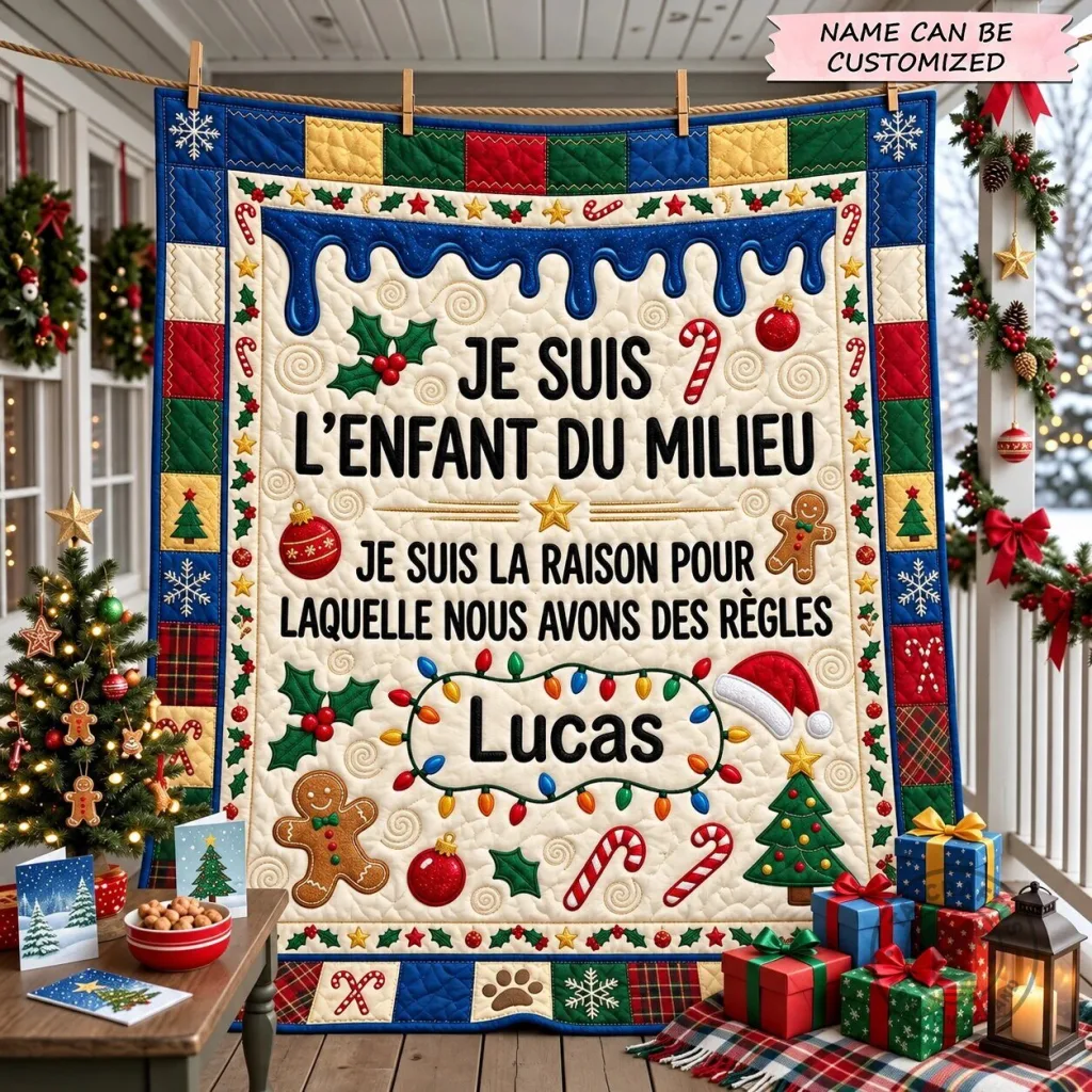 Funny Middle Child Christmas Quilted Blanket for Siblings Funny Middle Child Christmas Quilted Blanket for Siblings