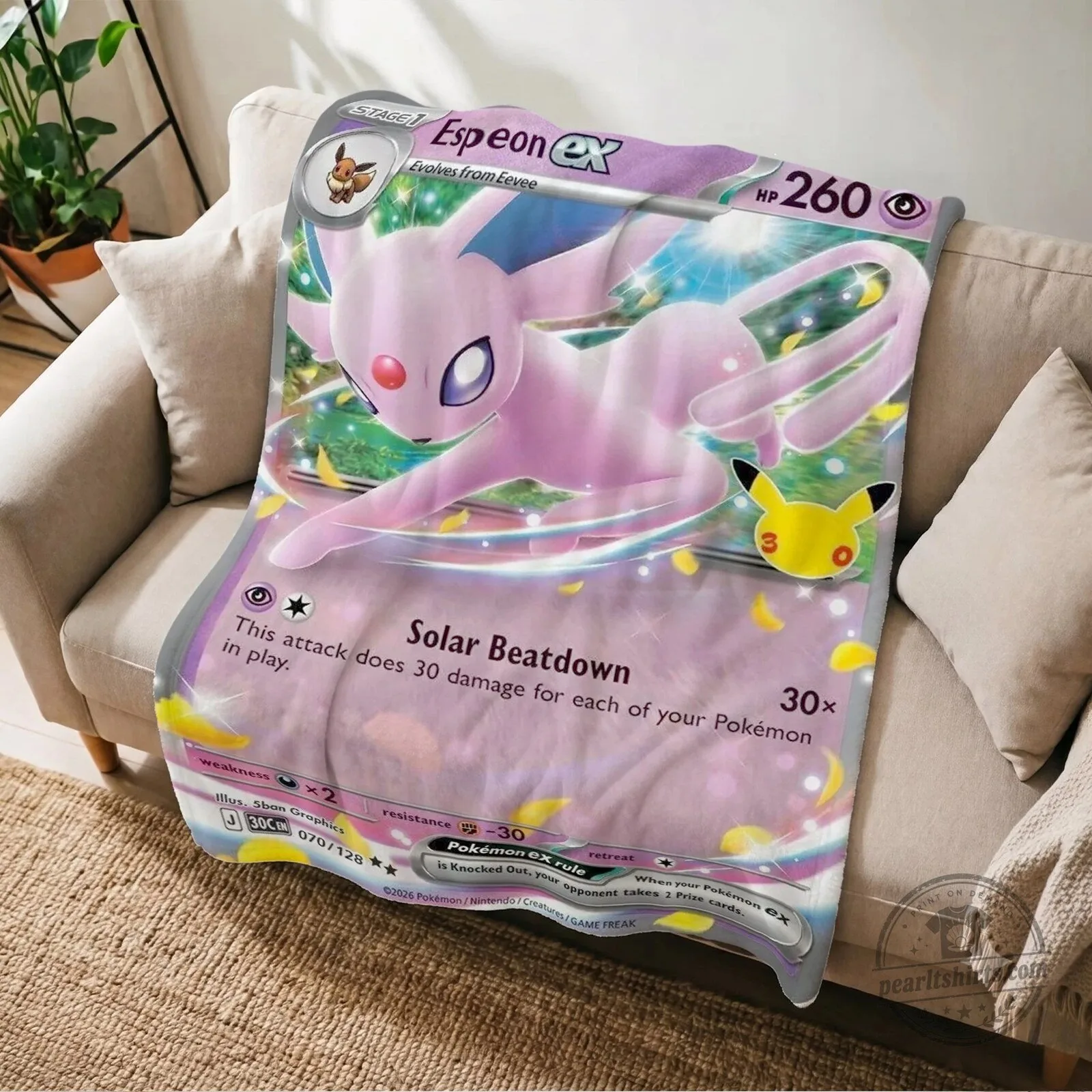 Pokemon Espeon EX Trading Card Game Design Fleece Blanket