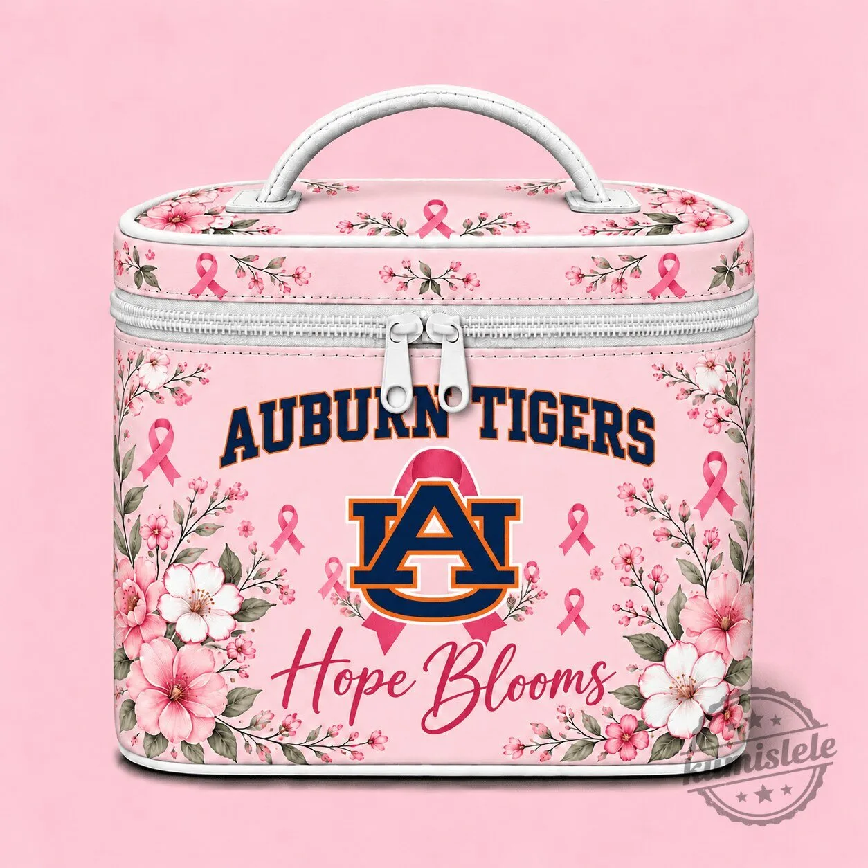 Auburn Tigers Breast Cancer Awareness Hope Blooms Floral Cosmetic Bag