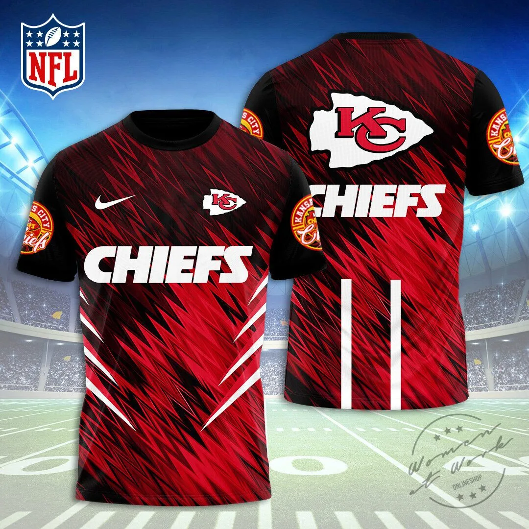 Kansas City Chiefs NFL Football Team Red Black Pattern Fan T-Shirt