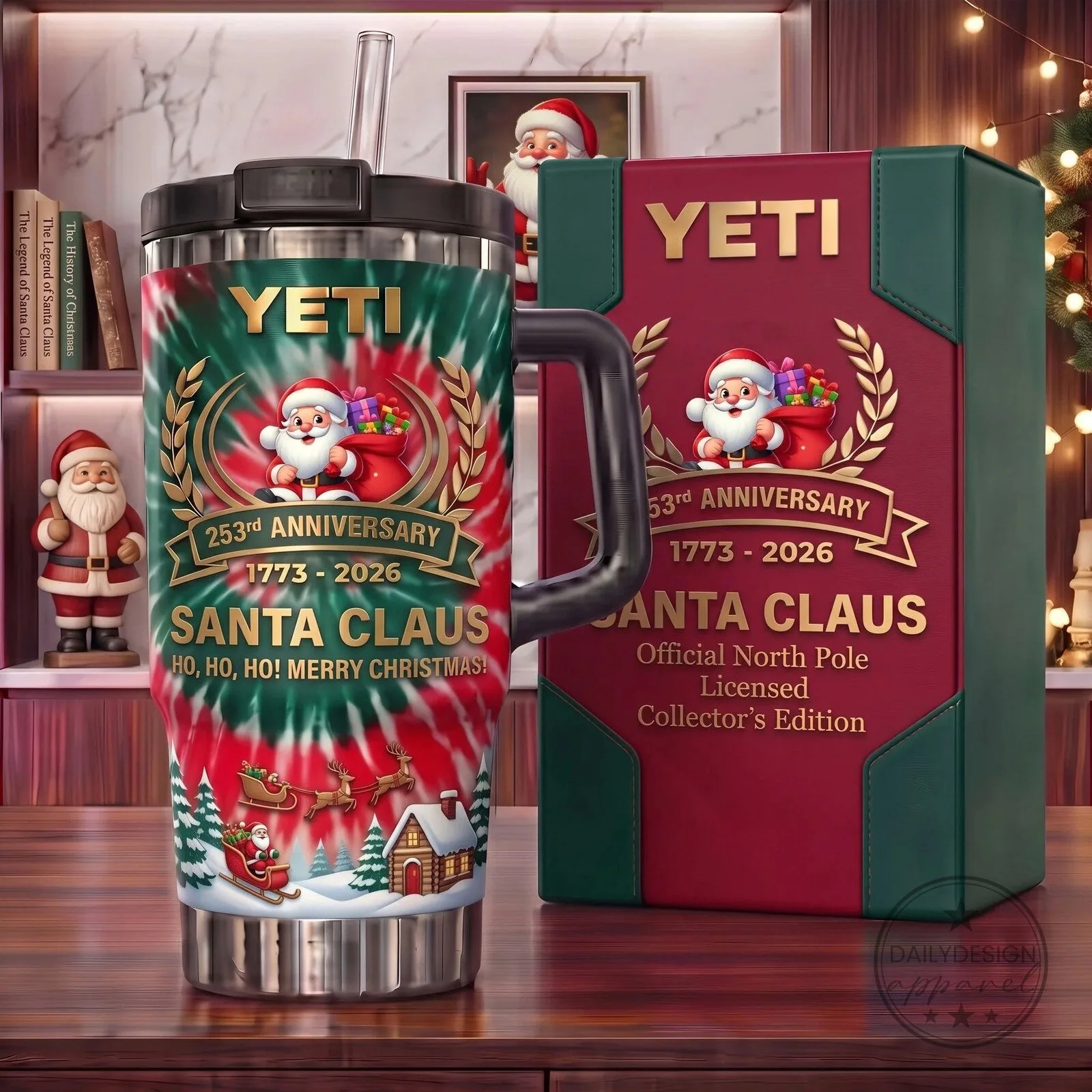 Santa Claus 253rd Anniversary Tie-Dye Christmas Yeti Handle Tumbler