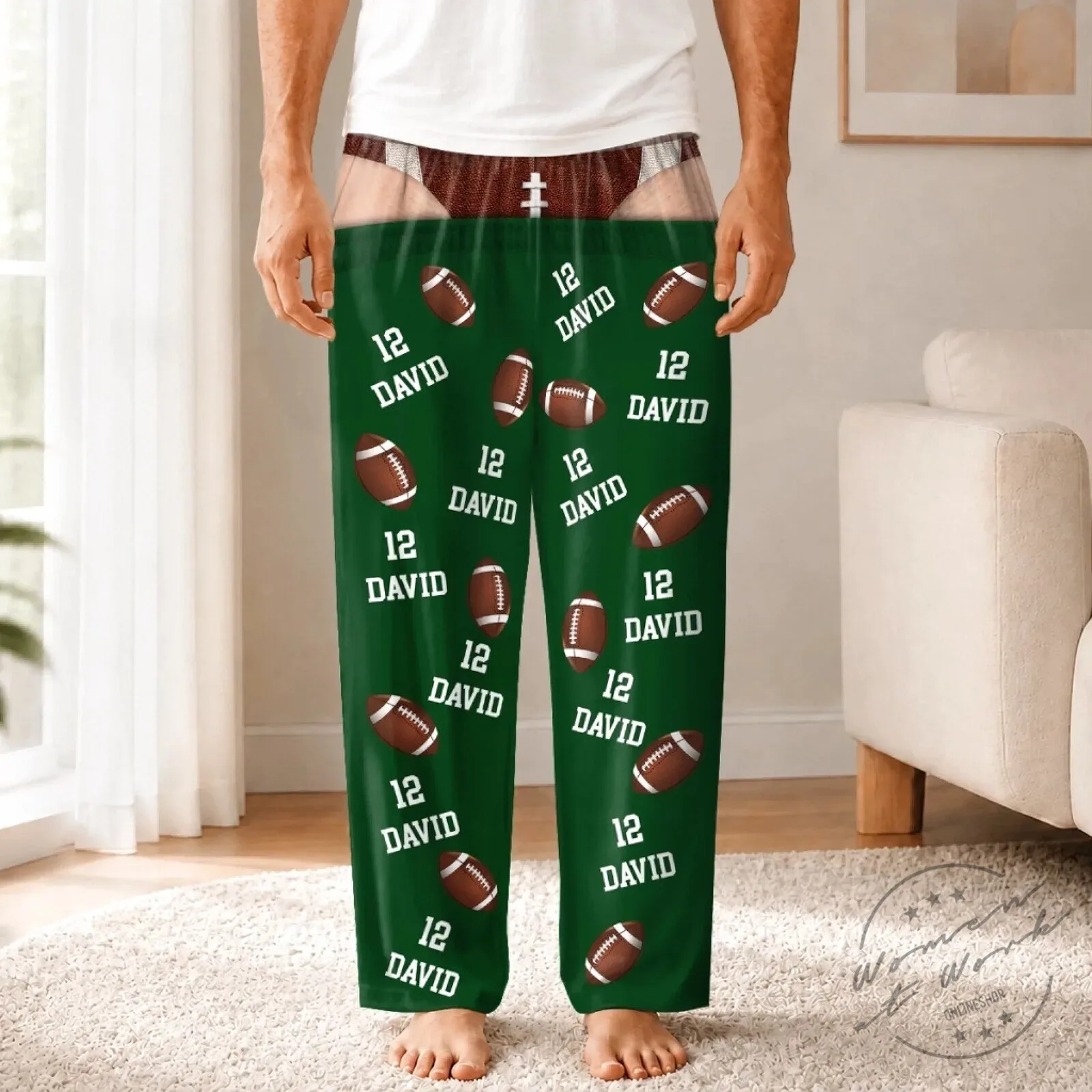 Personalized Football Player Name and Number Green and Blue Pajama Pants 7 Personalized Football Player Name and Number Green and Blue Pajama Pants