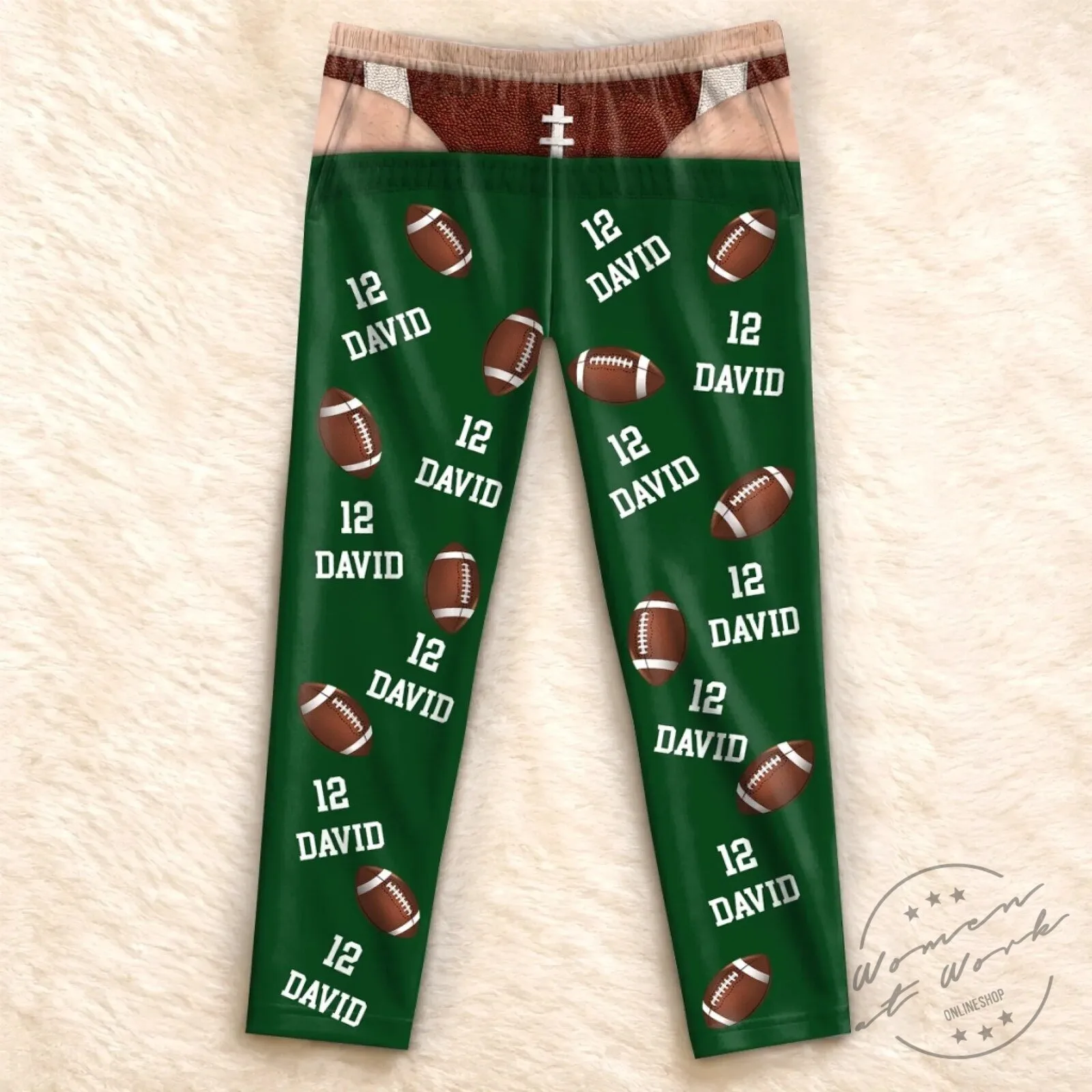 Personalized Football Player Name and Number Green and Blue Pajama Pants 9 Personalized Football Player Name and Number Green and Blue Pajama Pants