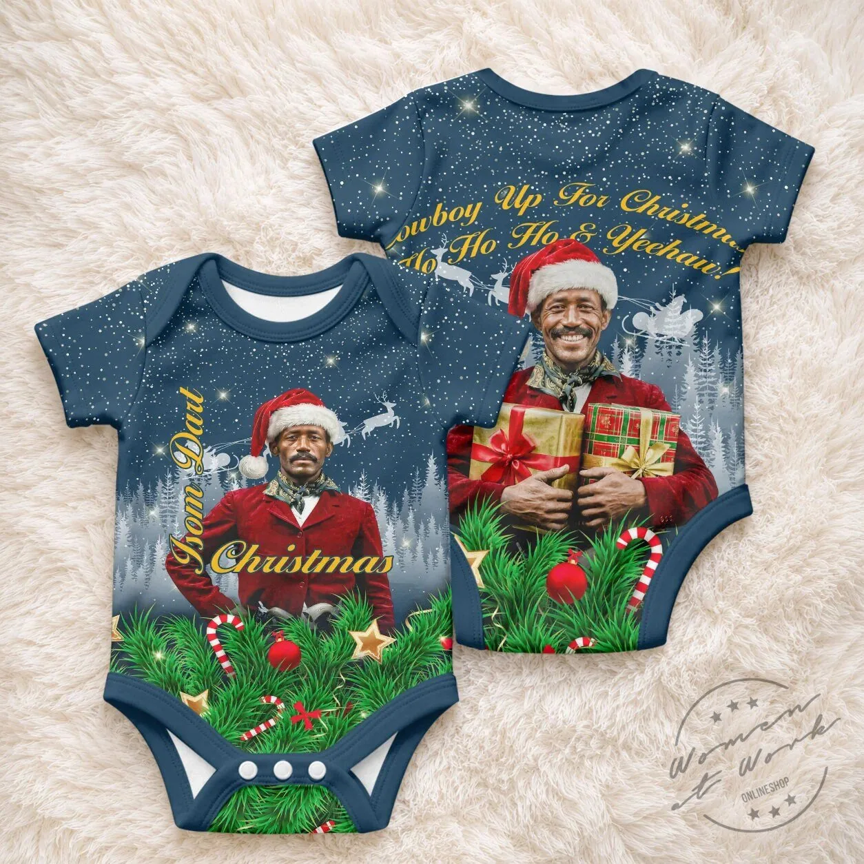 Isom Dart Christmas Cowboy Santa Western Winter Baby Romper 4 Isom Dart Christmas Cowboy Santa Western Winter Baby Romper
