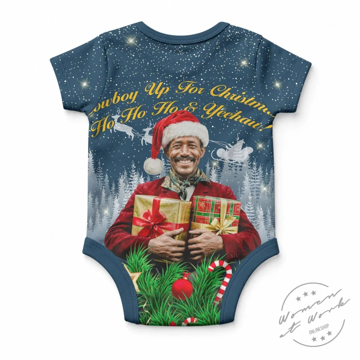 Isom Dart Christmas Cowboy Santa Western Winter Baby Romper 5 Isom Dart Christmas Cowboy Santa Western Winter Baby Romper