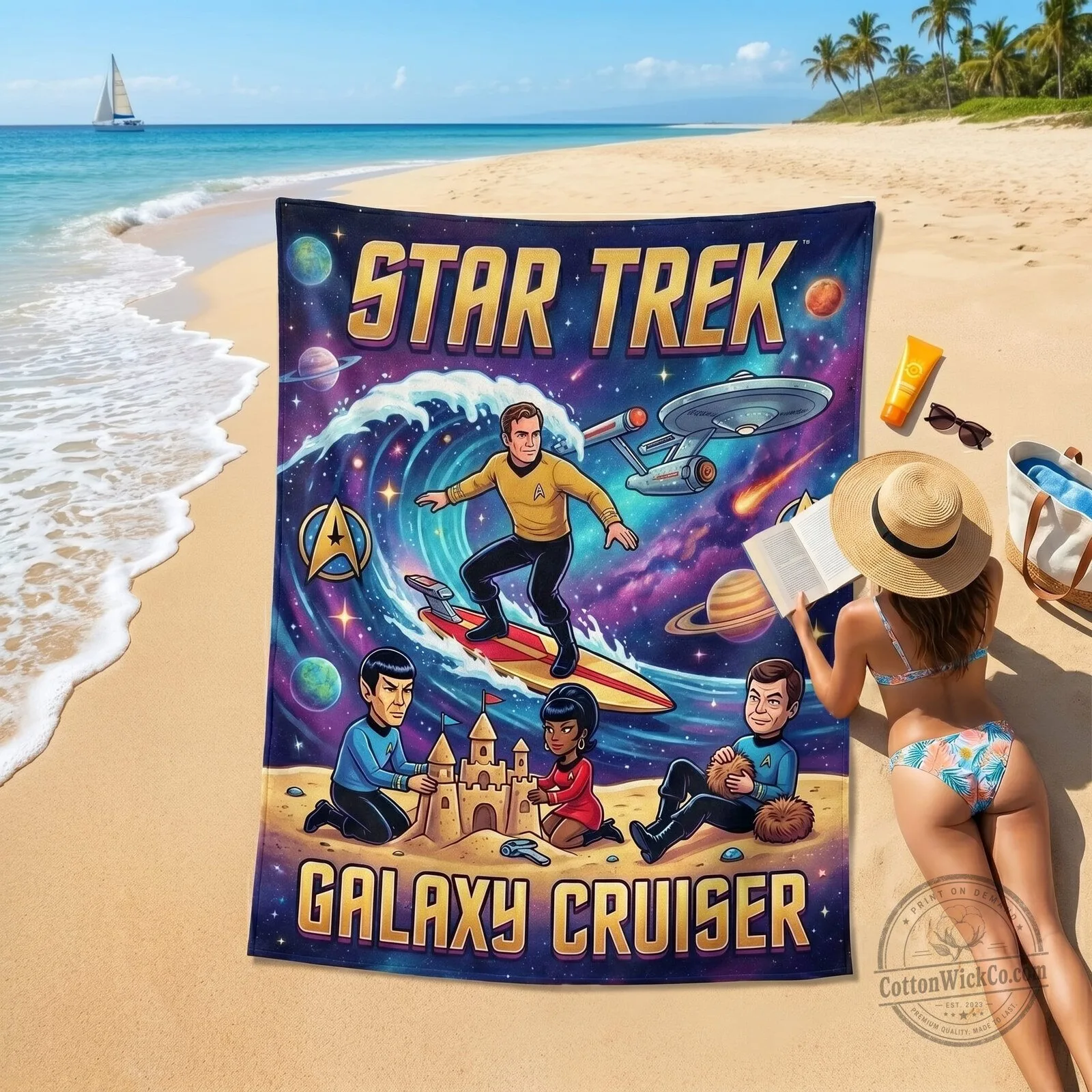 Star Trek Galaxy Cruiser Beach Towel with Captain Kirk and Spock 6 Star Trek Galaxy Cruiser Beach Towel with Captain Kirk and Spock