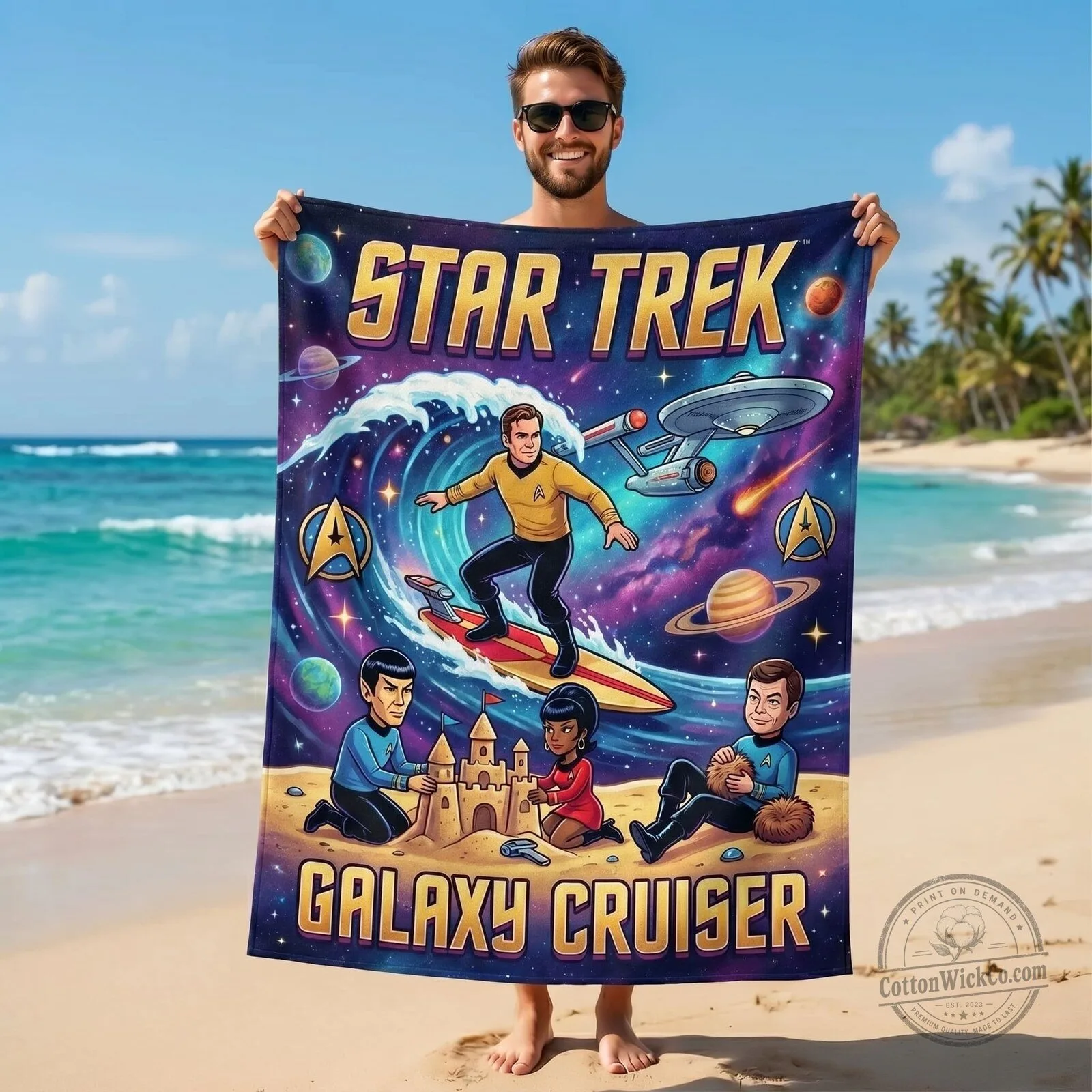 Star Trek Galaxy Cruiser Beach Towel with Captain Kirk and Spock 7 Star Trek Galaxy Cruiser Beach Towel with Captain Kirk and Spock