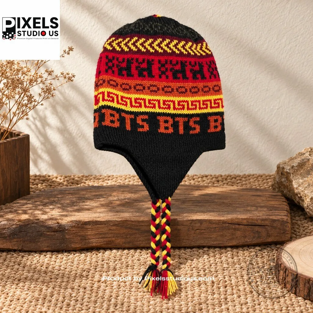 BTS Peruvian Earflap Beanie Hat 7 BTS Peruvian Earflap Beanie Hat 3D shirt or sports jersey with all-over print design