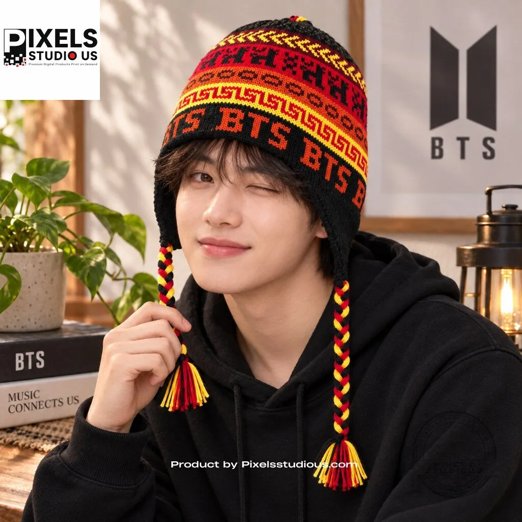 BTS Peruvian Earflap Beanie Hat 9 BTS Peruvian Earflap Beanie Hat 3D shirt or sports jersey with all-over print design