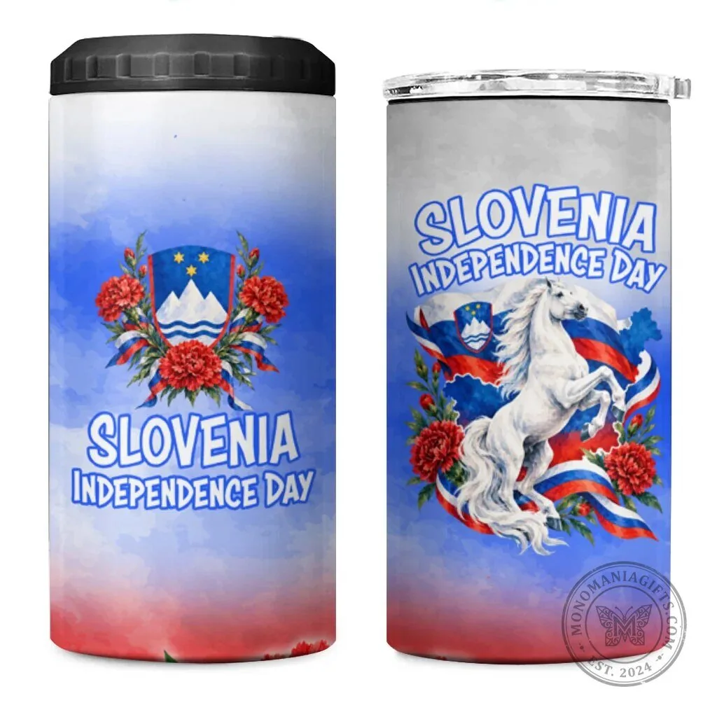 Slovenia Independence Day White Lipizzan Horse Red Carnation Emblem Can Cooler 7 Slovenia Independence Day White Lipizzan Horse Red Carnation Emblem Can Cooler