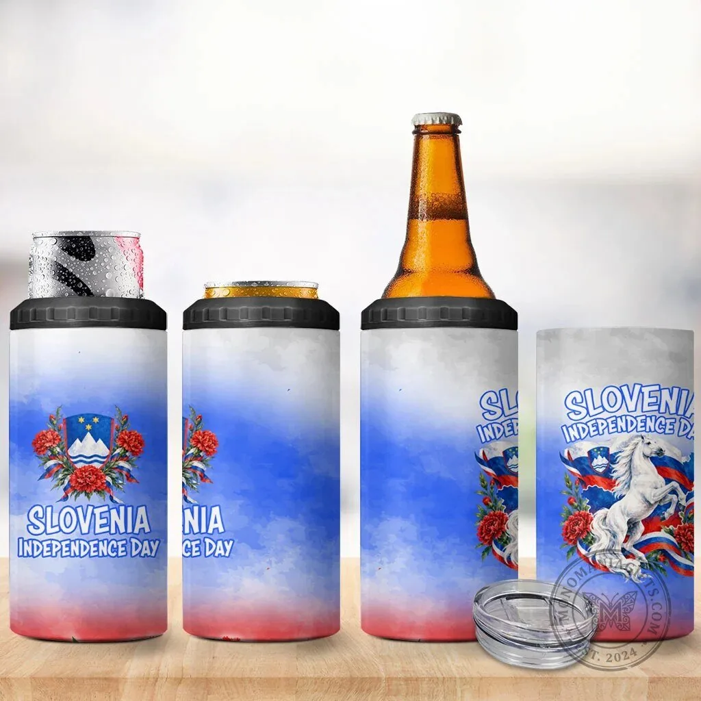 Slovenia Independence Day White Lipizzan Horse Red Carnation Emblem Can Cooler 8 Slovenia Independence Day White Lipizzan Horse Red Carnation Emblem Can Cooler