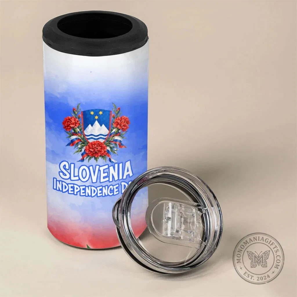 Slovenia Independence Day White Lipizzan Horse Red Carnation Emblem Can Cooler 9 Slovenia Independence Day White Lipizzan Horse Red Carnation Emblem Can Cooler