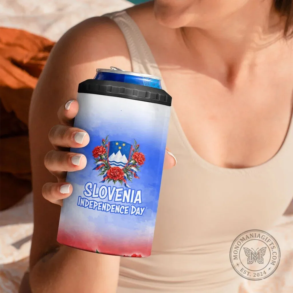 Slovenia Independence Day White Lipizzan Horse Red Carnation Emblem Can Cooler 11 Slovenia Independence Day White Lipizzan Horse Red Carnation Emblem Can Cooler