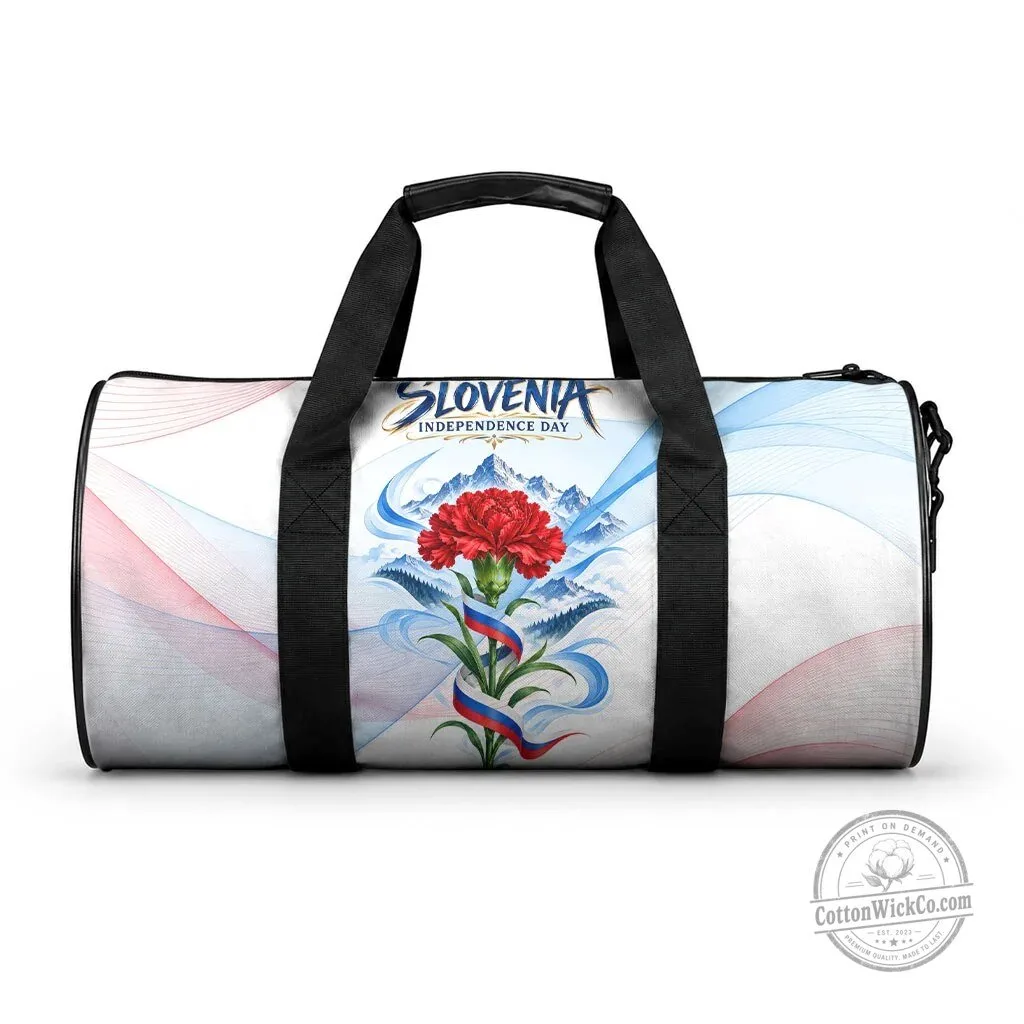 Slovenia Independence Day Red Carnation Flower Mount Triglav Flag Duffle Bag