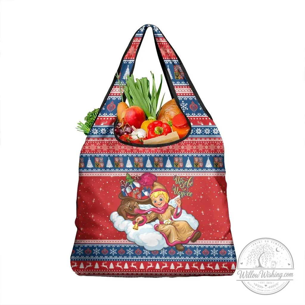 Czech Republic Christmas Jezisek Vesele Vanoce Reusable Grocery Bag 2 Czech Republic Christmas Jezisek Vesele Vanoce Reusable Grocery Bag