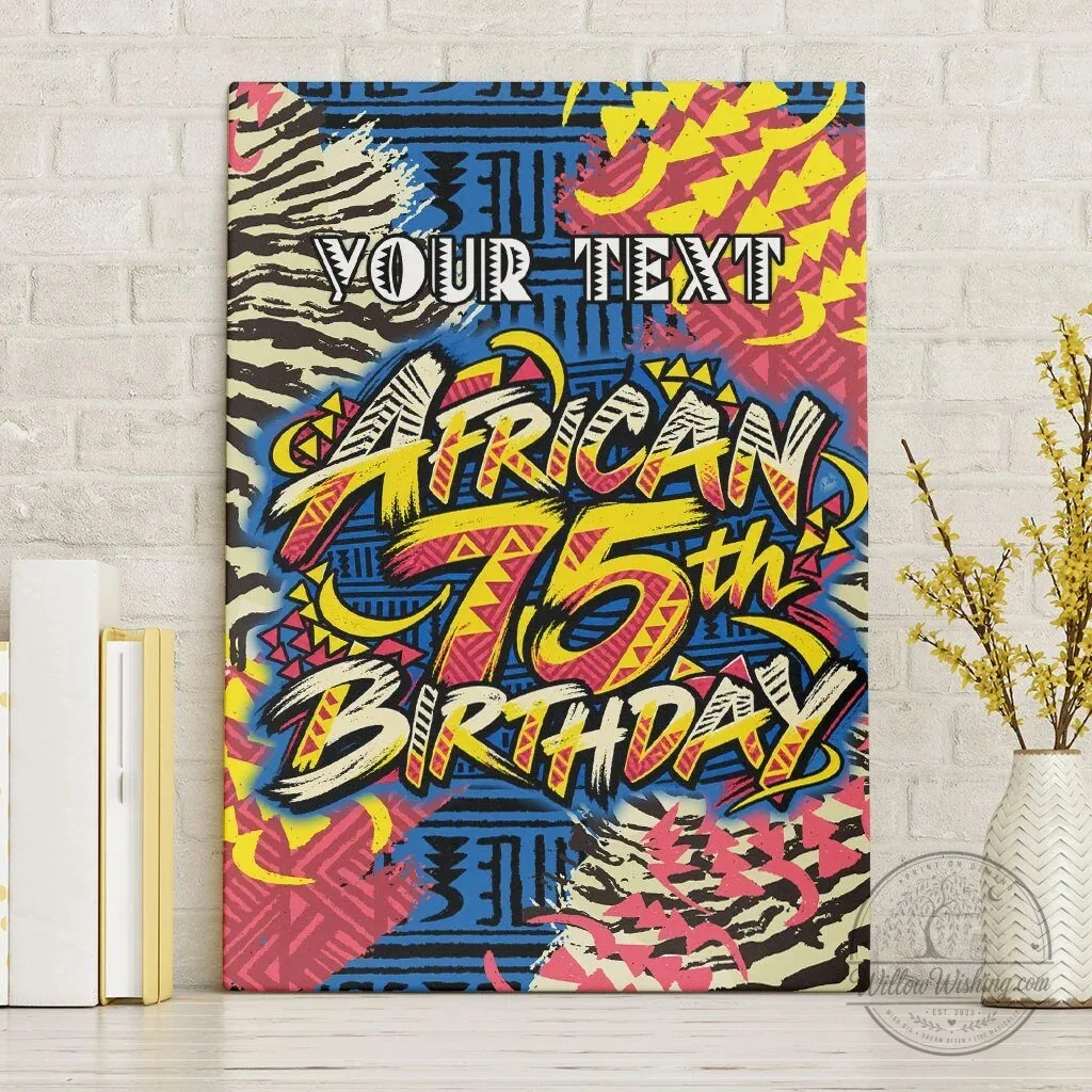 Personalized African 75th Birthday Wall Art Canvas with Colorful Tribal Stripes 7 Personalized African 75th Birthday Wall Art Canvas with Colorful Tribal Stripes