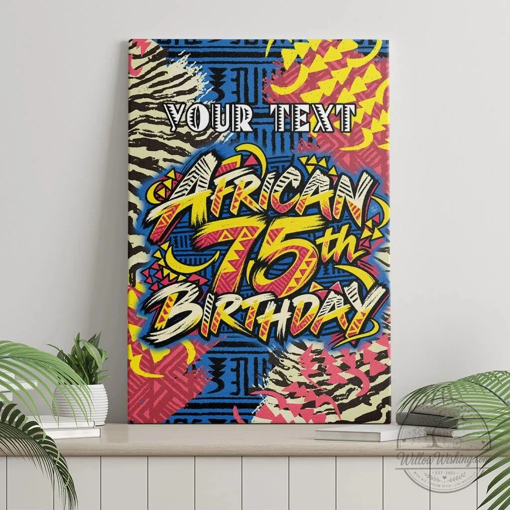 Personalized African 75th Birthday Wall Art Canvas with Colorful Tribal Stripes 8 Personalized African 75th Birthday Wall Art Canvas with Colorful Tribal Stripes