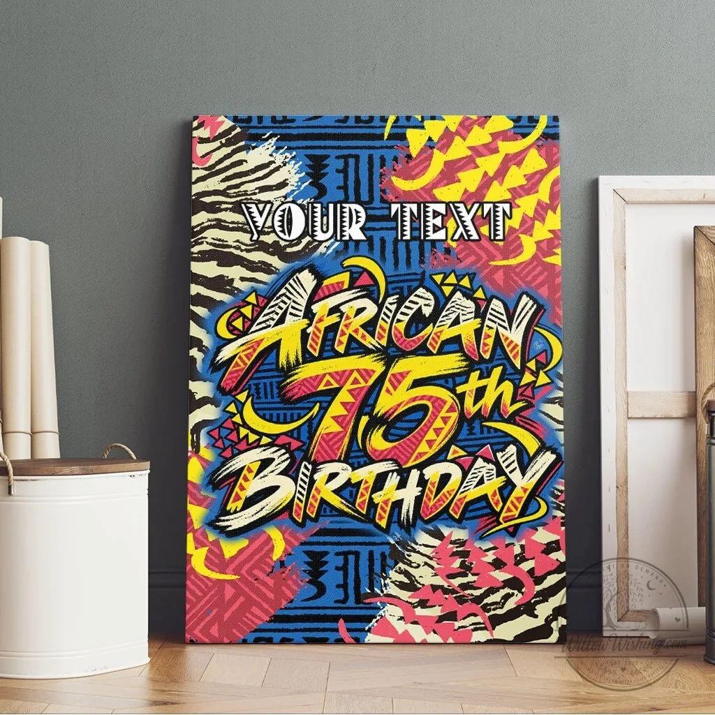 Personalized African 75th Birthday Wall Art Canvas with Colorful Tribal Stripes 11 Personalized African 75th Birthday Wall Art Canvas with Colorful Tribal Stripes