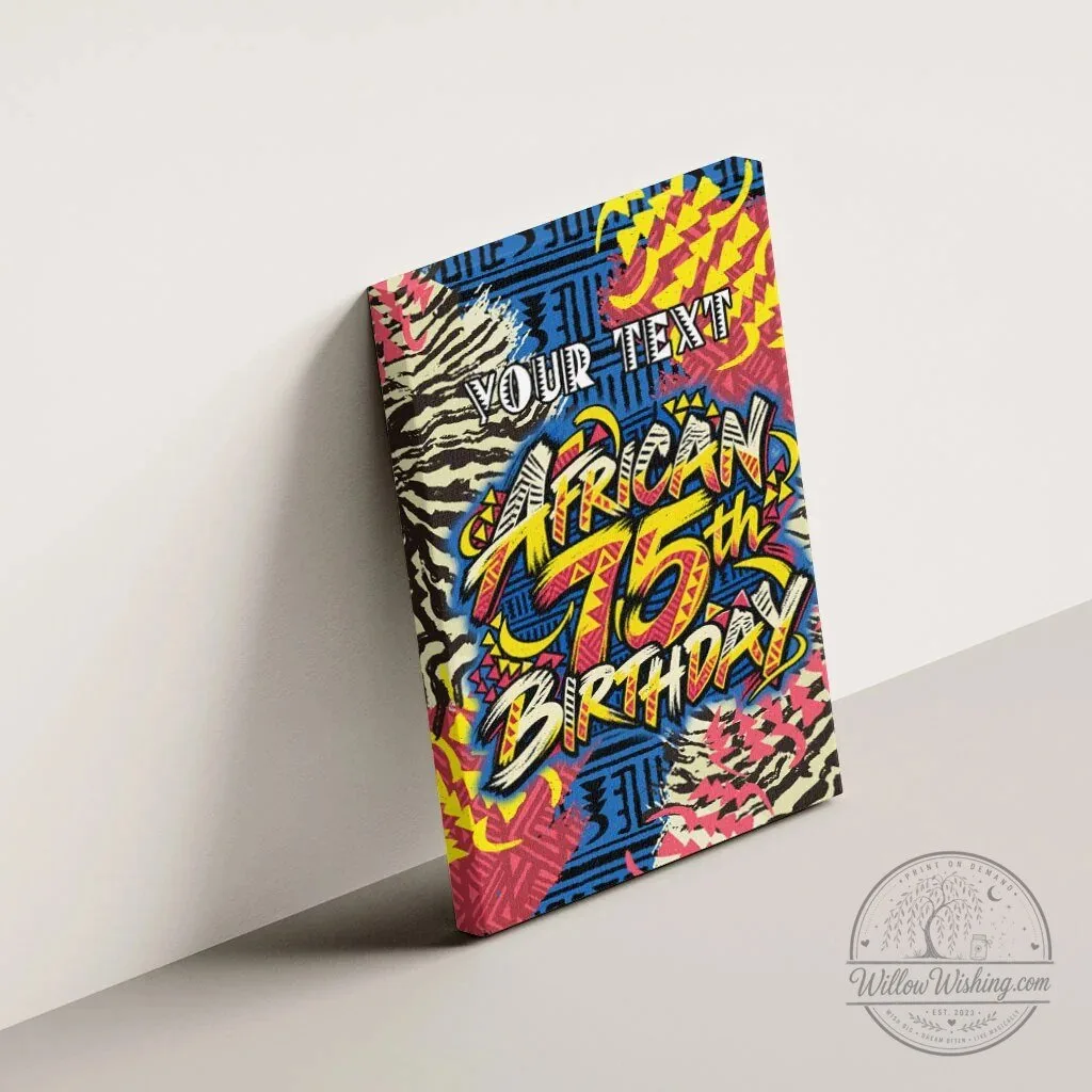 Personalized African 75th Birthday Wall Art Canvas with Colorful Tribal Stripes 13 Personalized African 75th Birthday Wall Art Canvas with Colorful Tribal Stripes