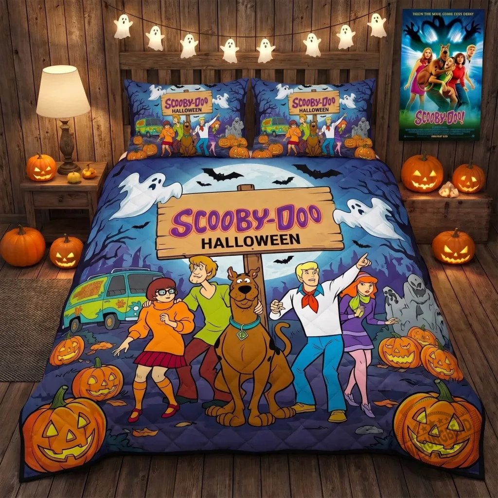 Scooby-Doo Halloween Mystery Machine Ghost Pumpkins Quilt Bedding Set Scooby-Doo Halloween Mystery Machine Ghost Pumpkins Quilt Bedding Set
