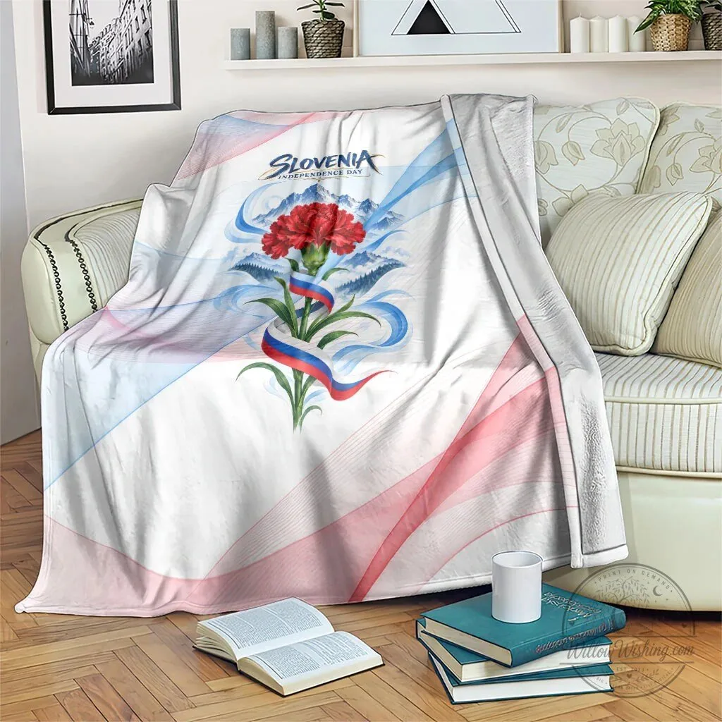 Slovenia Independence Day Red Carnation Flower Mount Triglav Flag Patriotic Blanket 3 Slovenia Independence Day Red Carnation Flower Mount Triglav Flag Patriotic Blanket