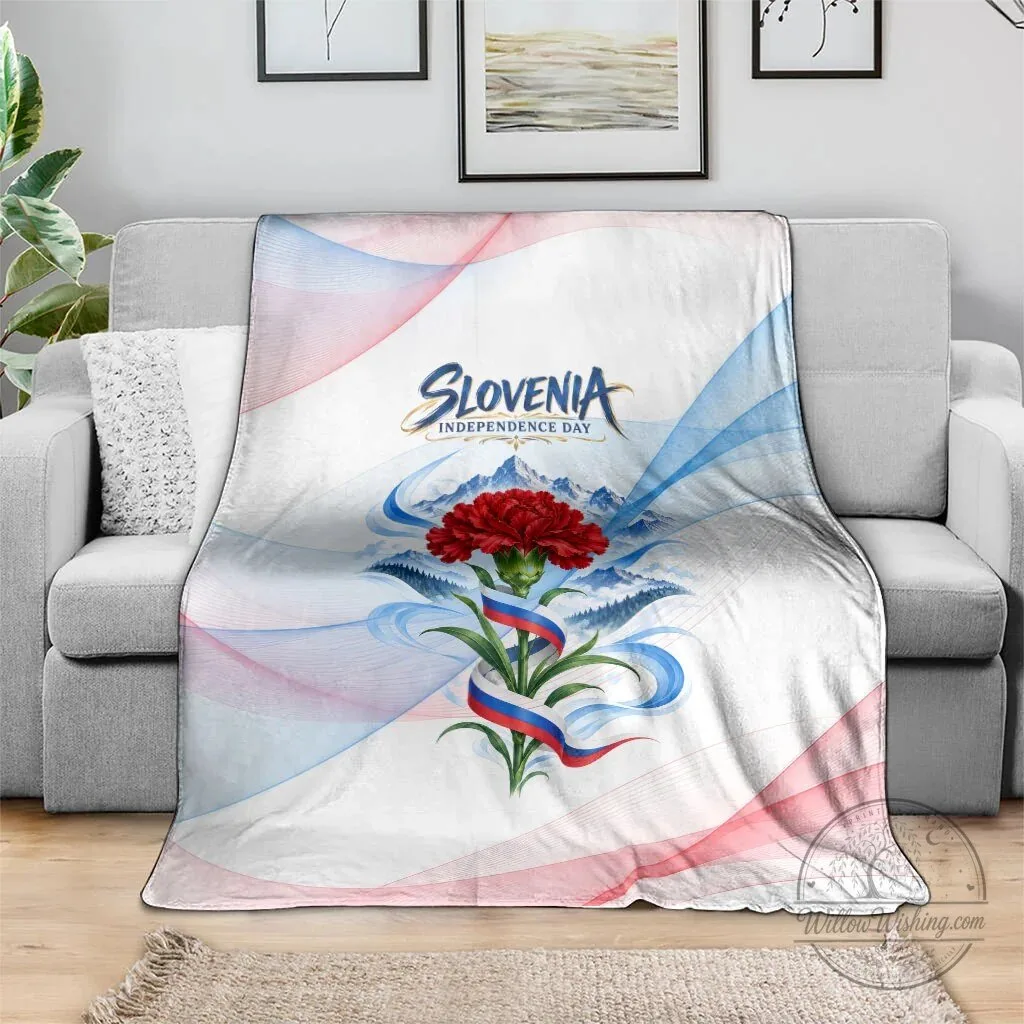 Slovenia Independence Day Red Carnation Flower Mount Triglav Flag Patriotic Blanket 12 Slovenia Independence Day Red Carnation Flower Mount Triglav Flag Patriotic Blanket