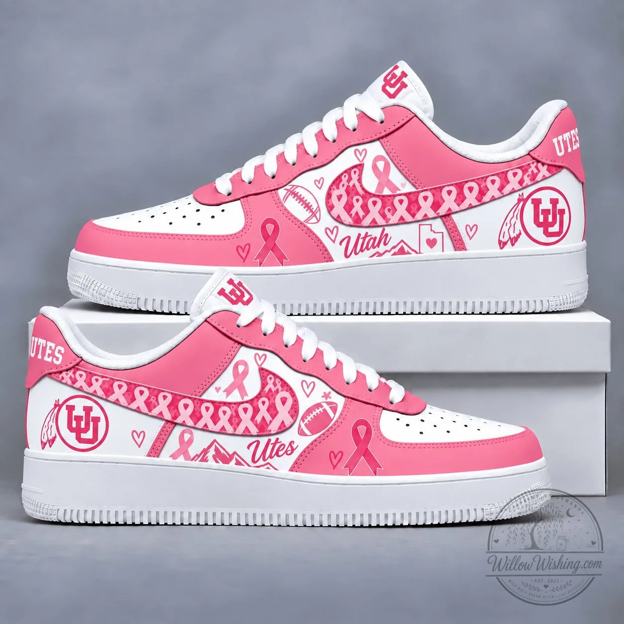 Utah Utes Breast Cancer Awareness Pink Ribbon Custom Shoes 1 Utah Utes Breast Cancer Awareness Pink Ribbon Custom Shoes