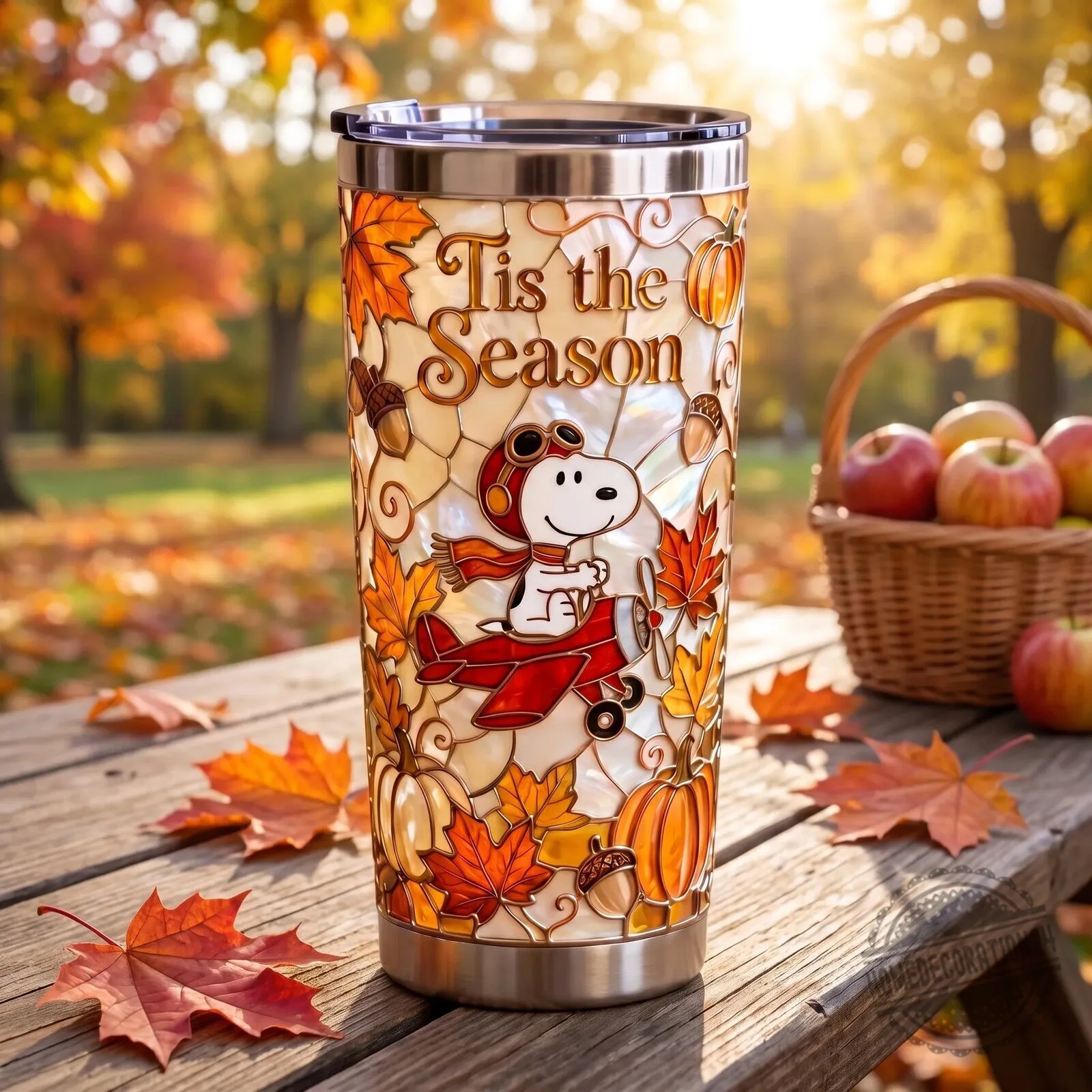 Snoopy Flying Ace Autumn Leaves Tis the Season Stainless Steel Tumbler 3 Snoopy Flying Ace Autumn Leaves Tis the Season Stainless Steel Tumbler