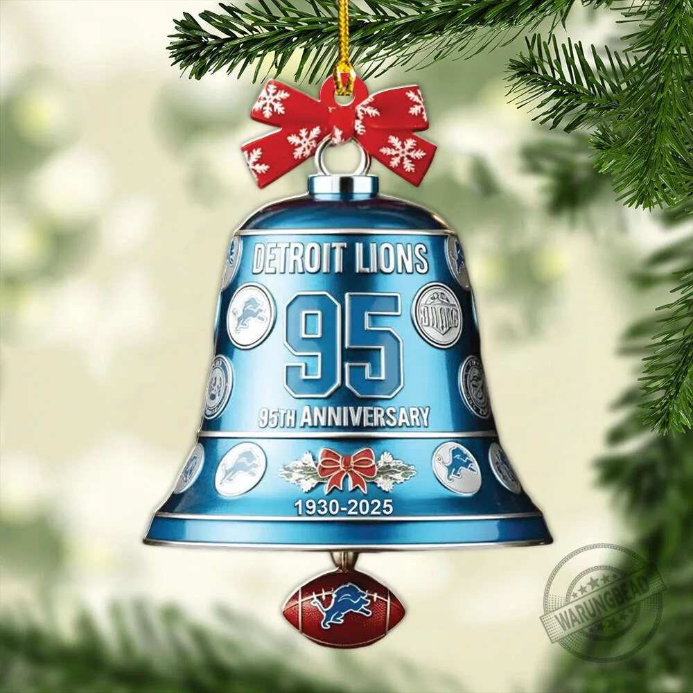 Detroit Lions 95th Anniversary Bell Shaped Christmas Tree Ornament 1 Detroit Lions 95th Anniversary Bell Shaped Christmas Tree Ornament