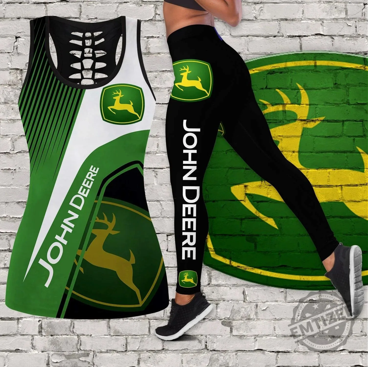 John Deere Green and White Racerback Tank Top and Leggings Set