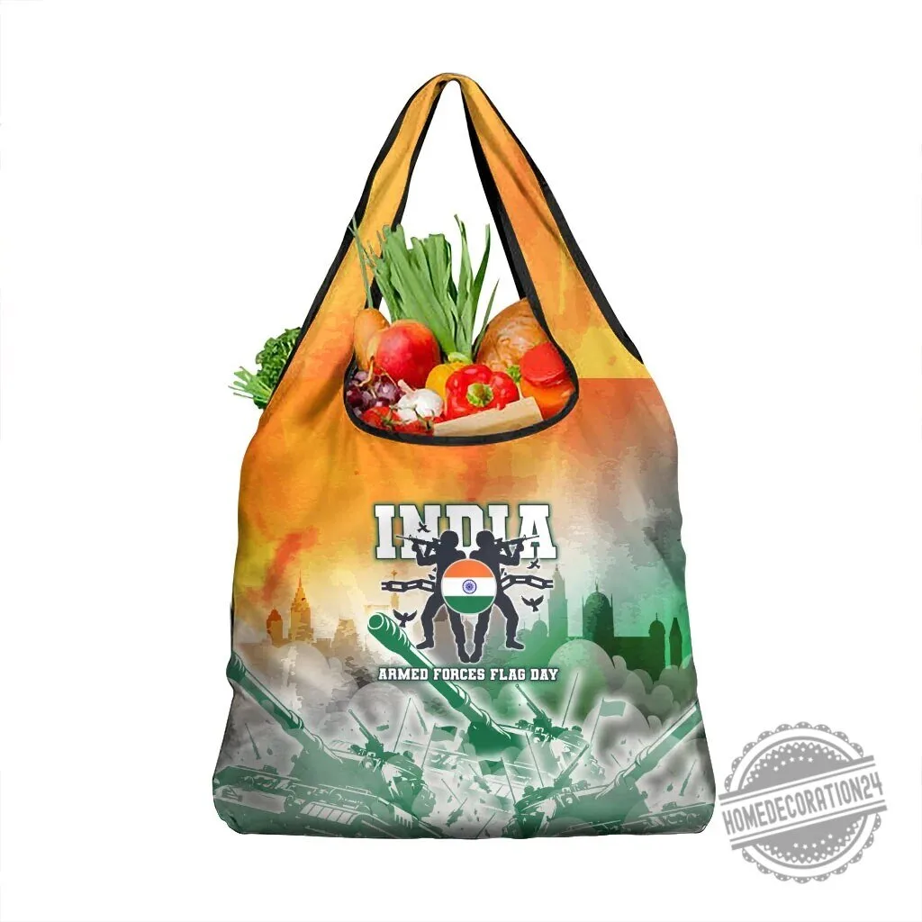 India Armed Forces Flag Day Military Silhouette Reusable Grocery Bag