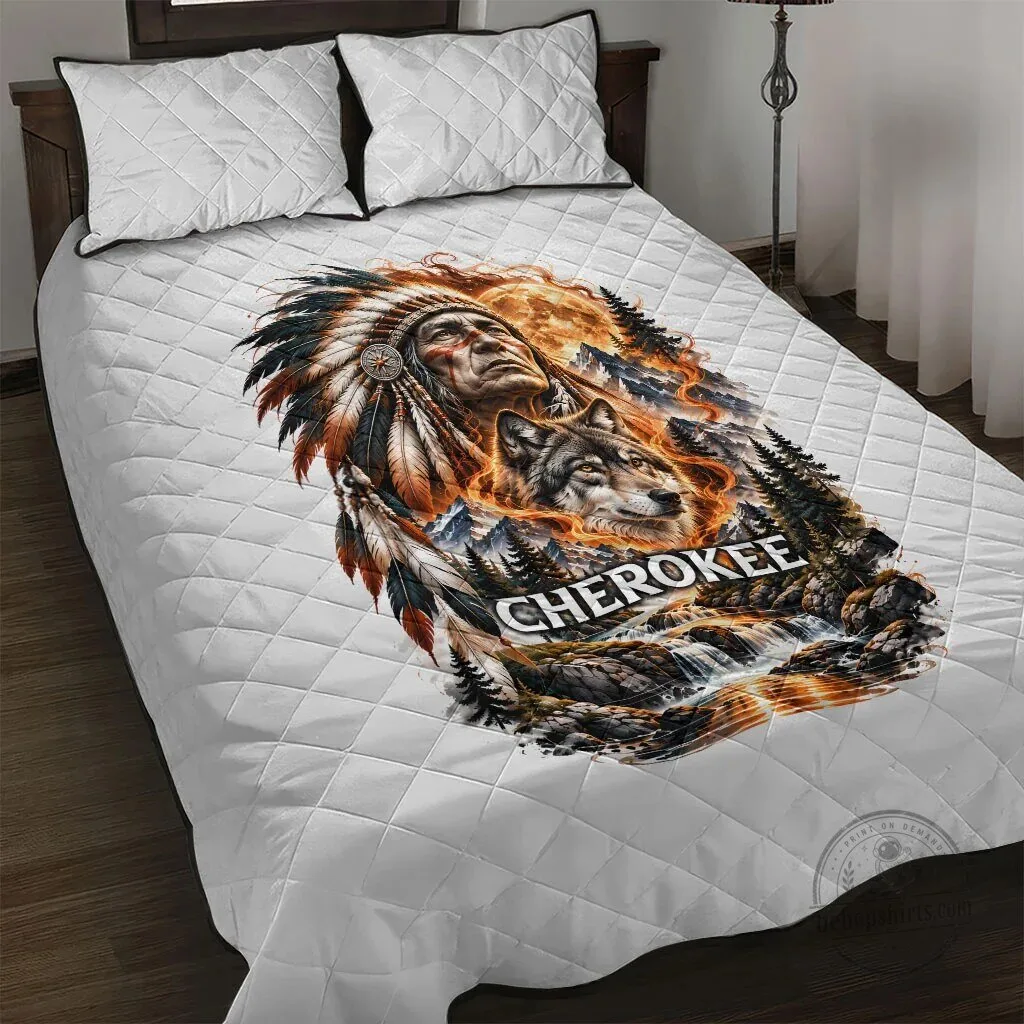 Cherokee Wolf Native American Chief Tribal Nature Landscape Quilt Bedding Set 28 Cherokee Wolf Native American Chief Tribal Nature Landscape Quilt Bedding Set