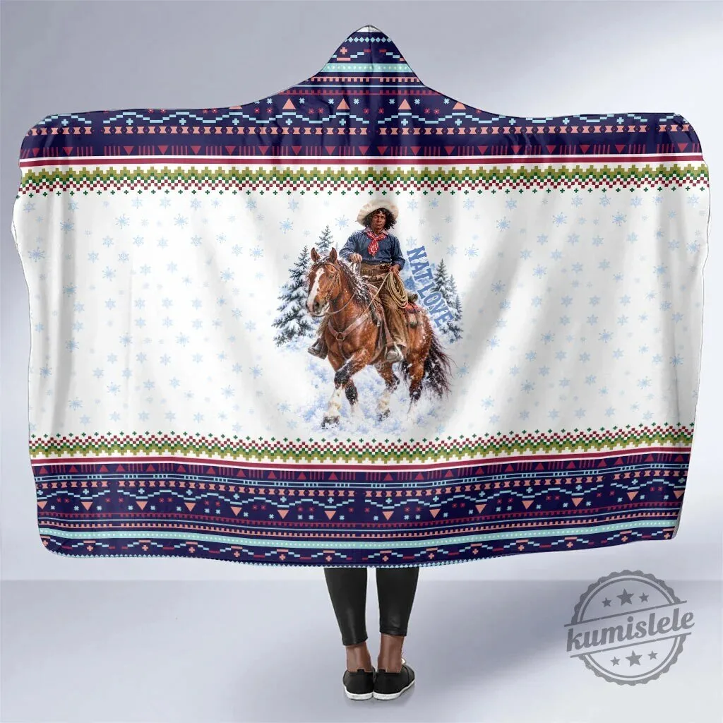 Nat Love African American Cowboy Winter Snow Fair Isle Pattern Hooded Blanket