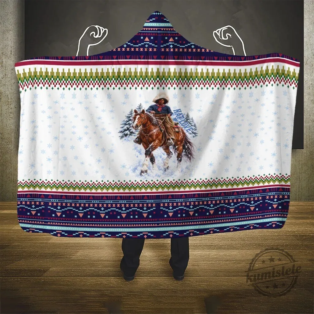 Nat Love African American Cowboy Winter Snow Fair Isle Pattern Hooded Blanket 4 Nat Love African American Cowboy Winter Snow Fair Isle Pattern Hooded Blanket