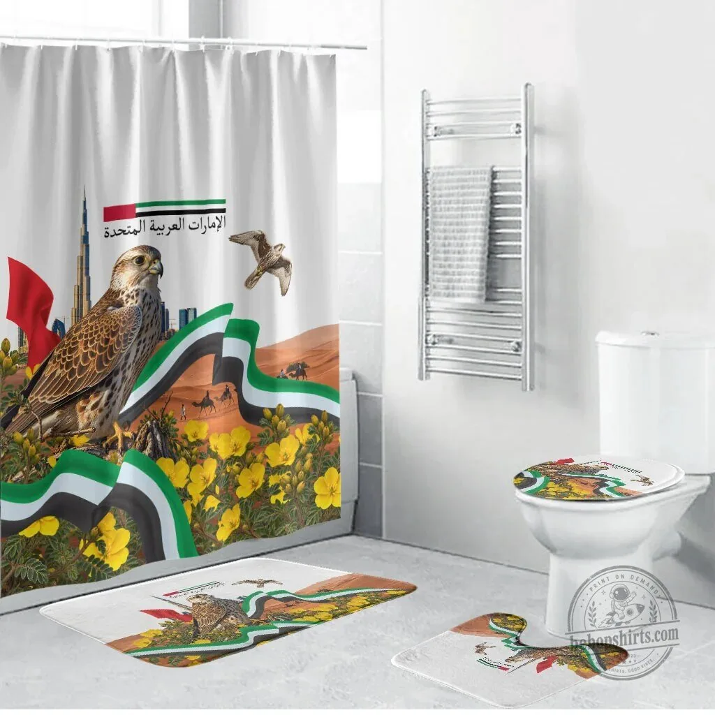 United Arab Emirates National Day Falcon and Burj Khalifa Shower Curtain Set
