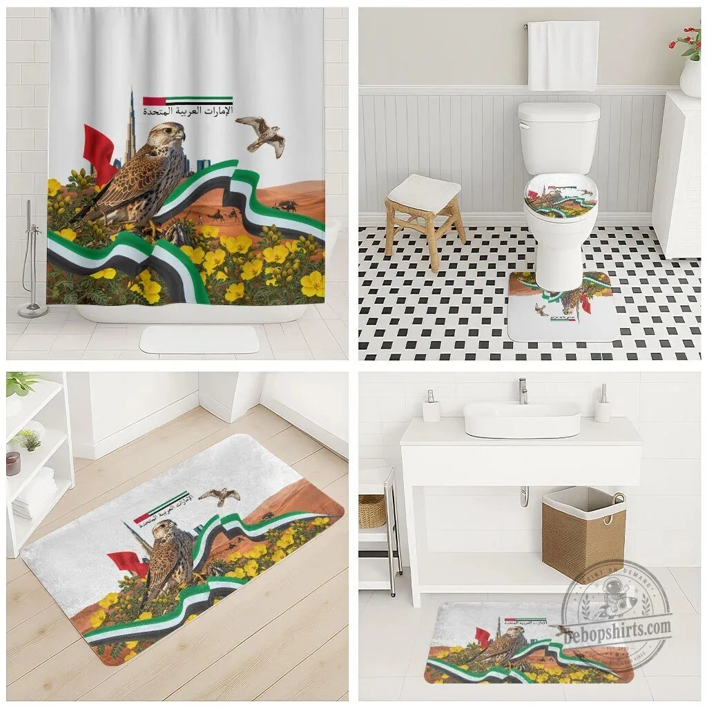 United Arab Emirates National Day Falcon and Burj Khalifa Shower Curtain Set 8 United Arab Emirates National Day Falcon and Burj Khalifa Shower Curtain Set