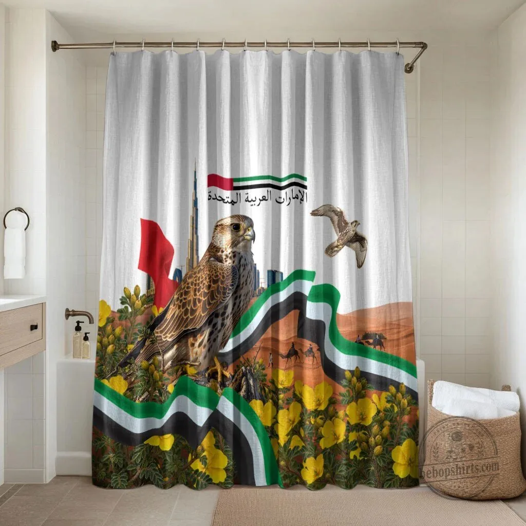 United Arab Emirates National Day Falcon and Burj Khalifa Shower Curtain Set 10 United Arab Emirates National Day Falcon and Burj Khalifa Shower Curtain Set