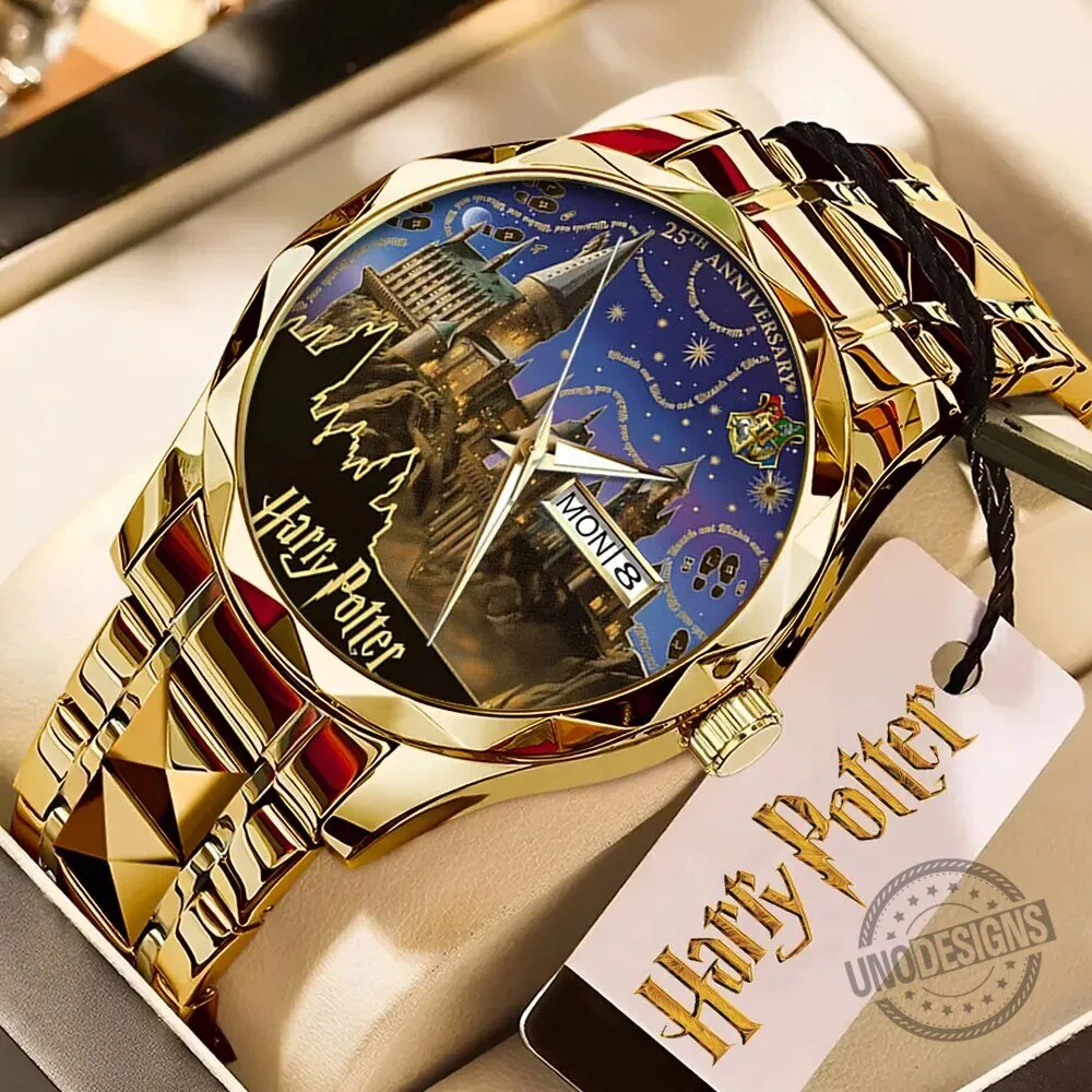25th Anniversary Gold Tone Quartz Watch of Hogwarts Castle from Harry Potter