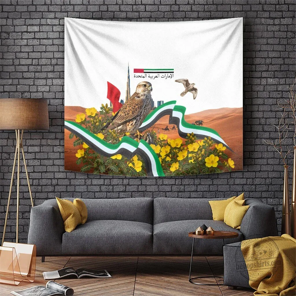 United Arab Emirates National Day Falcon Desert Landscape Wall Tapestry