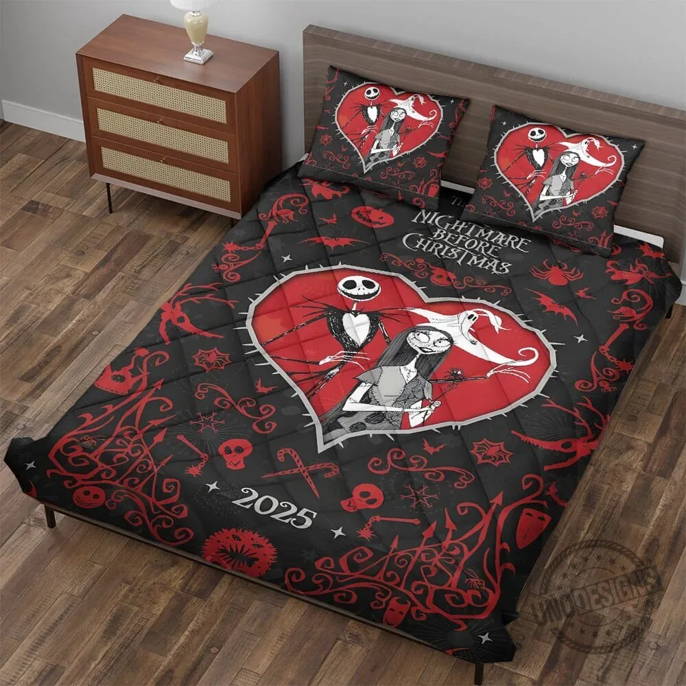 Nightmare Before Christmas Jack and Sally Heart Quilt Bedding Set