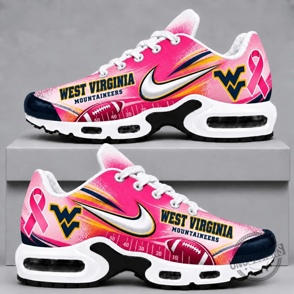 West Virginia Mountaineers Breast Cancer Awareness Football Sneakers Shoes West Virginia Mountaineers Breast Cancer Awareness Football Sneakers Shoes