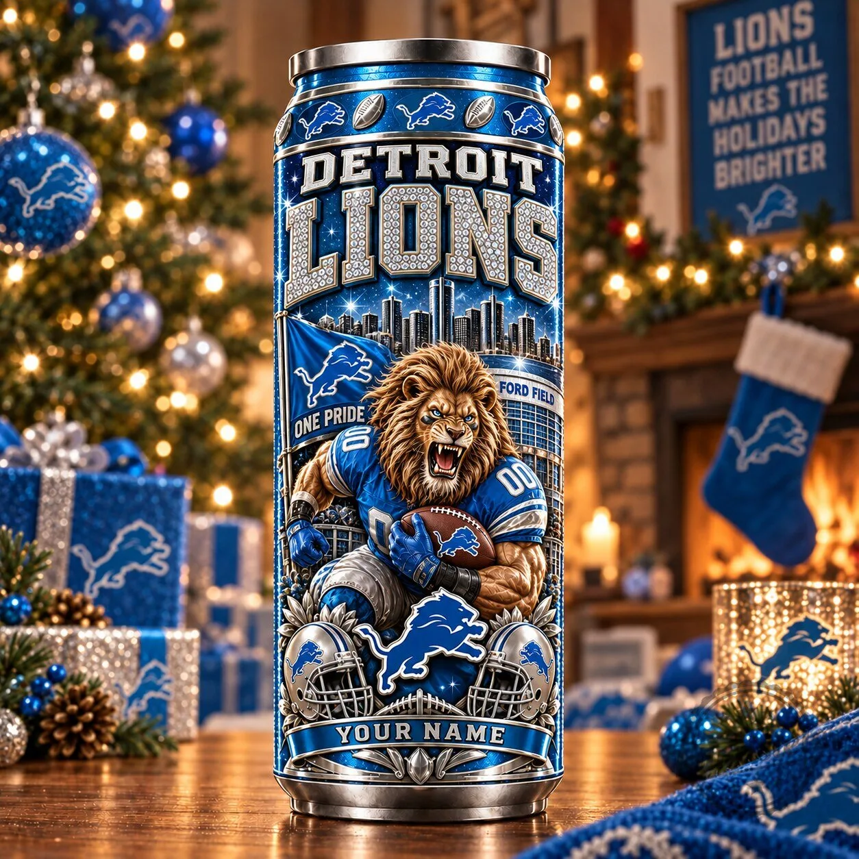 Detroit Lions Football Team Personalized Can Tumbler