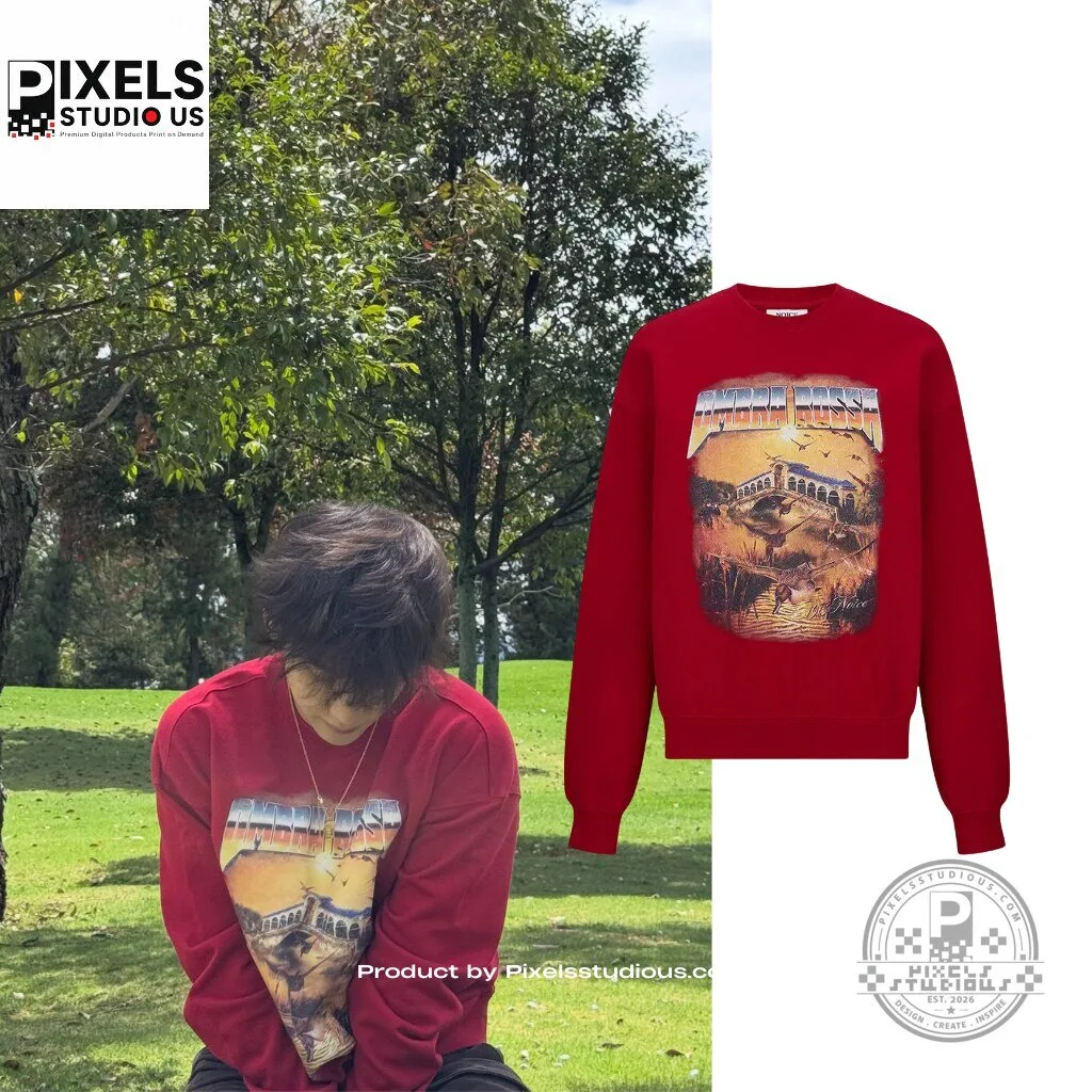 BTS V NOICE Ombra Rossa Graphic Red Sweatshirt 4 BTS V NOICE Ombra Rossa Graphic Red Sweatshirt 3D shirt or sports jersey with all-over print design