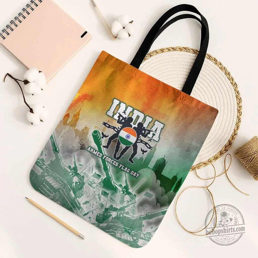 India Armed Forces Flag Day Military Indian Flag Silhouette Tote Bag