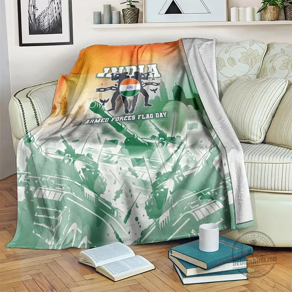 India Armed Forces Flag Day Military Indian Flag Silhouette Soft Fleece Blanket